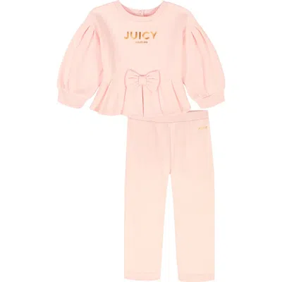 Juicy Couture Kids' Velour Ruffle Hem Top & Pants Set In Pink