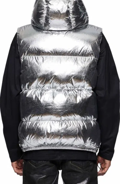 Purple Brand Foil Down Puffer Vest In Silver