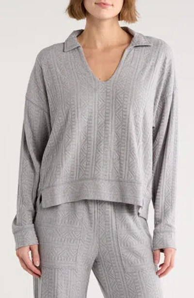 Splendid Textured Long Sleeve Sweater Polo In Gray