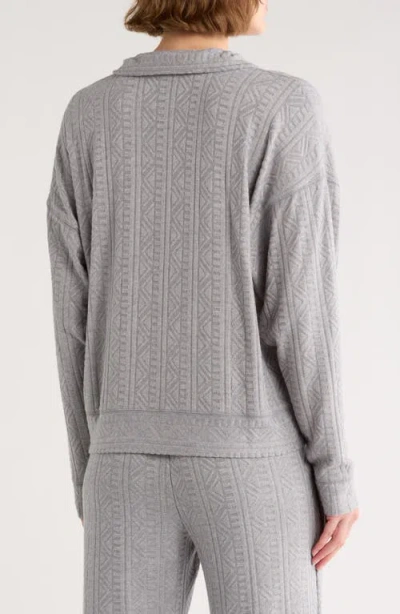 Splendid Textured Long Sleeve Sweater Polo In Gray