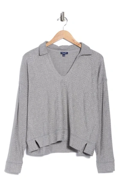 Splendid Textured Long Sleeve Sweater Polo In Gray