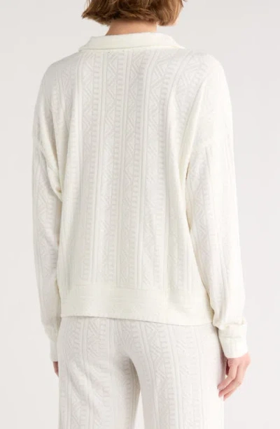 Splendid Textured Long Sleeve Sweater Polo In White
