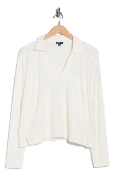 Splendid Textured Long Sleeve Sweater Polo In White