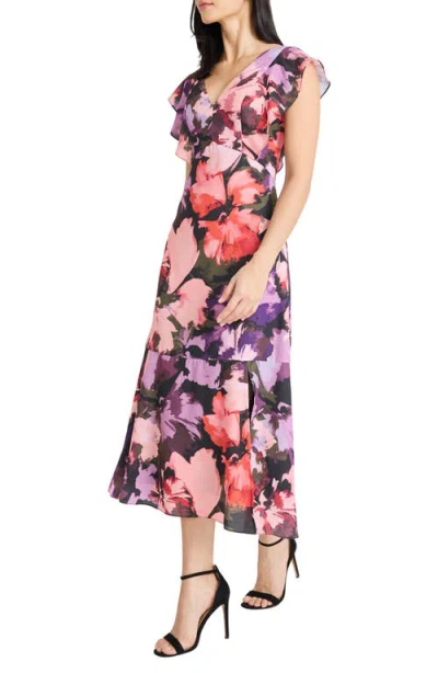 Maggy London Floral Ruffle Sleeve Midi Dress In Multi