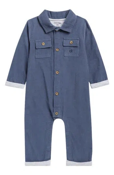 Calvin Klein Collared Corduroy Romper In Blue