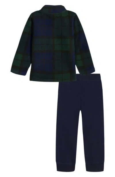Nautica Plaid Fleece Quarter Zip Pullover & Knit Pants In Blue