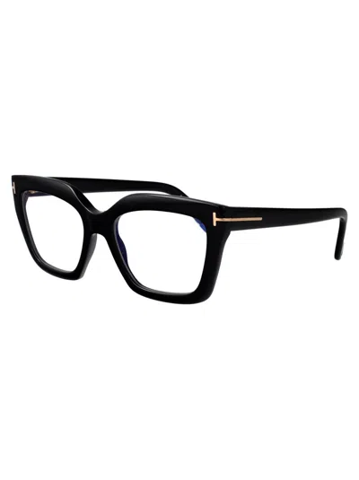 Tom Ford Black Acetate Optical Glasses In Black