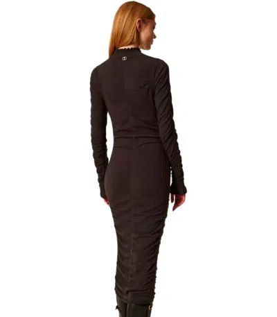 Twinset Chocolate Knitted Midi Dress In Brown