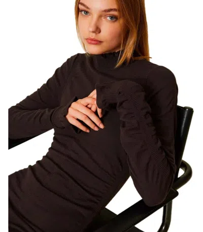 Twinset Chocolate Knitted Midi Dress In Brown