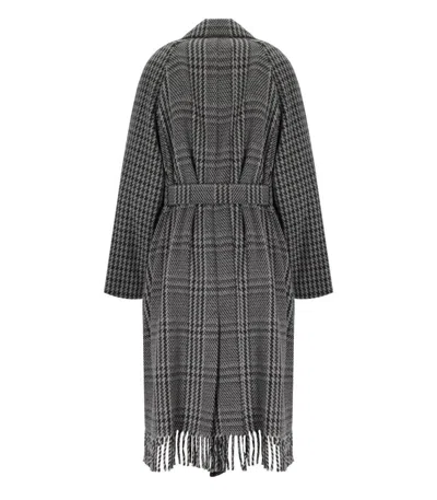 Weekend Max Mara Carpi Coat In Pied De Poule Wool With Fringes In Gray