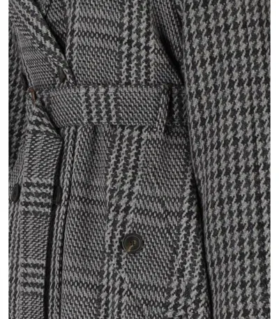 Weekend Max Mara Carpi Coat In Pied De Poule Wool With Fringes In Gray