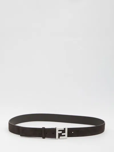 Fendi Square Belt With Adjustable Buckle And Logo In Brown