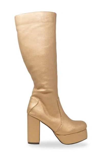 Chase & Chloe Chase And Chloe Knee High Platform Boot In Gold