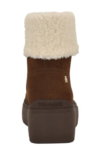 Tommy Hilfiger Peleiz Faux Shearling Cuff Platform Bootie In Brown