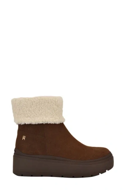 Tommy Hilfiger Peleiz Faux Shearling Cuff Platform Bootie In Brown