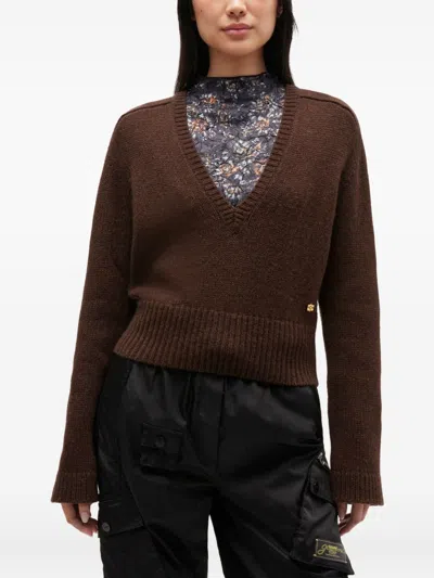 Ganni V-neck Sweater In Brown
