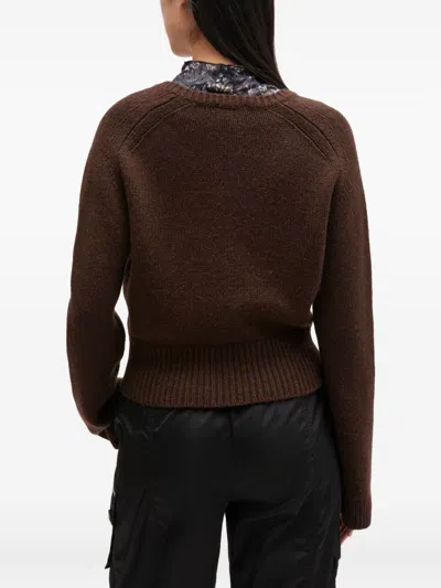 Ganni V-neck Sweater In Brown