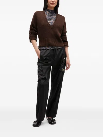 Ganni V-neck Sweater In Brown