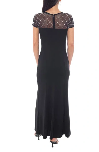Marina Beaded Bodice Scuba Crepe Gown In Black