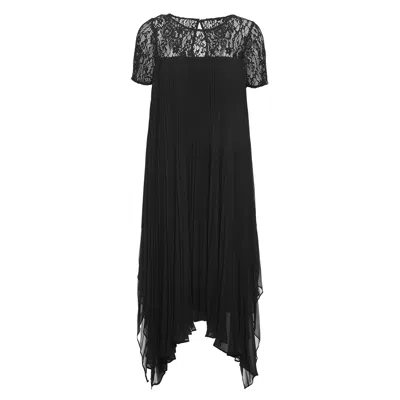 Nissa Lace-panel Pleated Midi Dress In Black