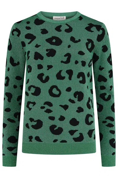 Sugarhill Brighton Women's Green / Black Rowena Sweater Green, Sparkle Leopard In Green