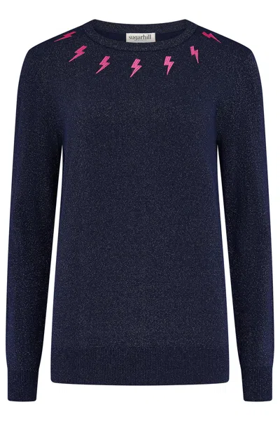 Sugarhill Brighton Women's Blue Astrid Sweater Navy, Lightning Necklace In Blue