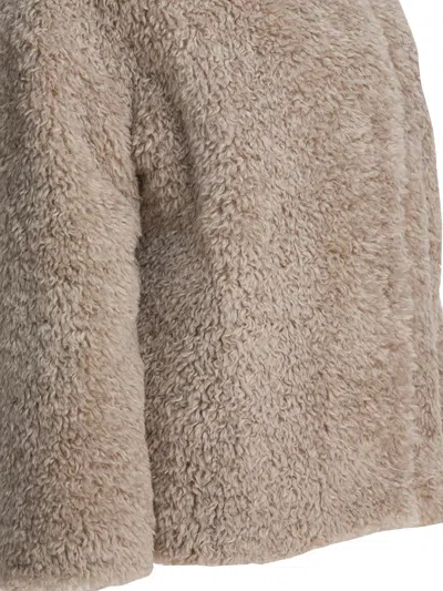 Herno Teddy Bear Texture Coat With High Collar In Brown