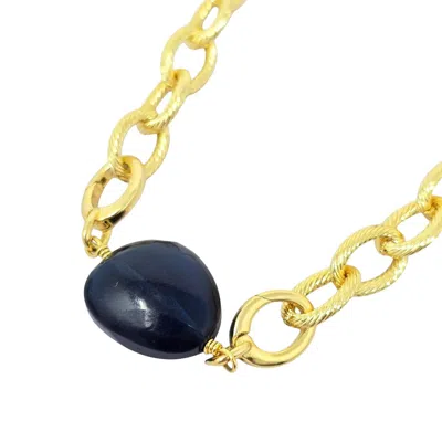 Harfi Women's Gold / Blue Sapphire September Birthstone Statement Pendant Necklace In Multi