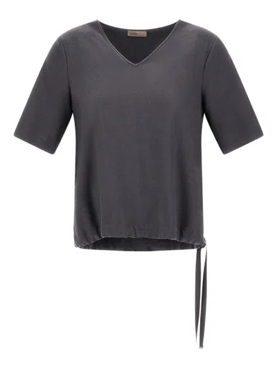 Herno Mc Top Anthracite V-neck Tied Waist In Gray