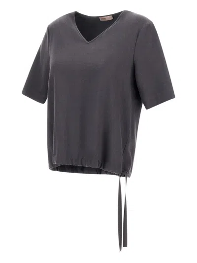 Herno Mc Top Anthracite V-neck Tied Waist In Gray