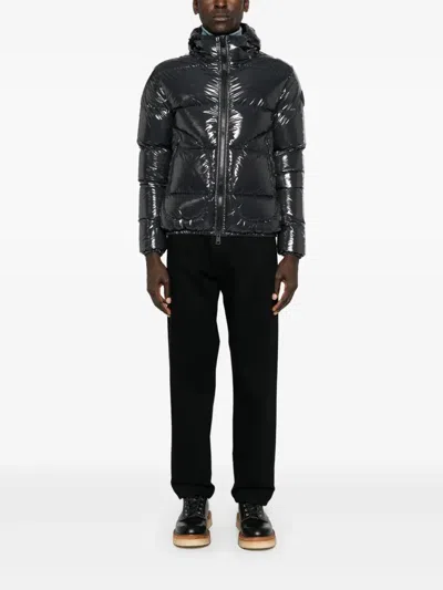 Herno Glossy Bomber Jacket With Hood And Elastic Cuffs In Black