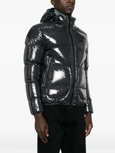 Herno Glossy Bomber Jacket With Hood And Elastic Cuffs In Black