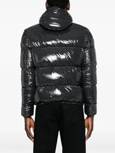 Herno Glossy Bomber Jacket With Hood And Elastic Cuffs In Black