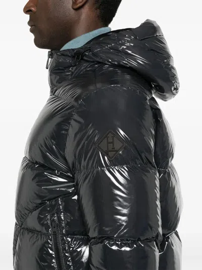 Herno Glossy Bomber Jacket With Hood And Elastic Cuffs In Black