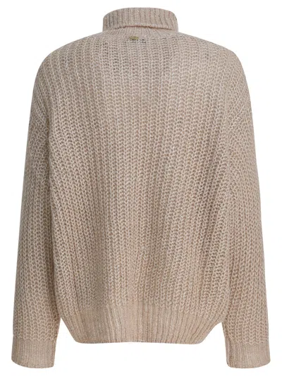 Herno Chunky Knit Turtleneck Sweater With Ribbed Cuffs And Hem In Brown