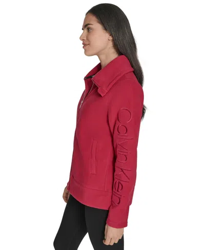 Calvin Klein Women's Active Tech Fleece Mock-neck Jacket In Red