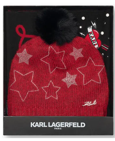 Karl Lagerfeld Women's 2-piece L'amour Muffler And Star Power Beanie Gift Set In Red