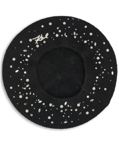 Karl Lagerfeld Paris Scattered Crystal Beret In Black