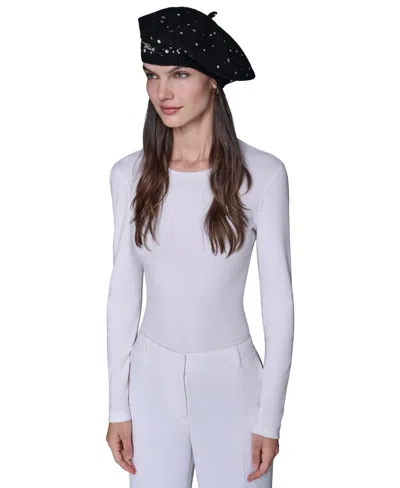 Karl Lagerfeld Paris Scattered Crystal Beret In Black