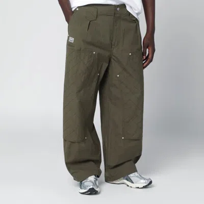 Kenzo Cotton Trousers With Quilted Pattern And Pockets In Green