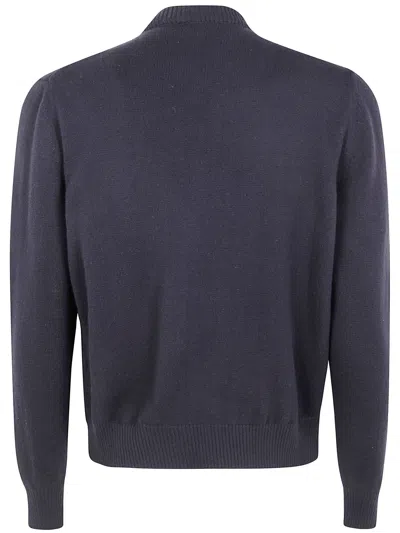 Lardini Long Sleeve Crew Neck Knit Sweater In Blue