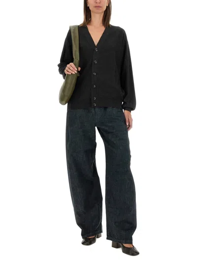 Lemaire Relaxed Twisted Wool Blend Cardigan In Black