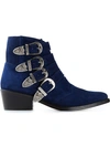 Toga Blue Suede Western Buckle Boots
