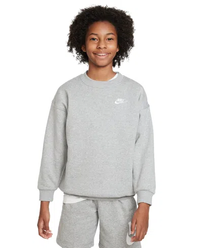 Nike Club Big Kid Girls Crew Neck Fleece Long Sleeve Sweatshirt In Gray