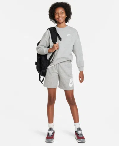 Nike Club Big Kid Girls Crew Neck Fleece Long Sleeve Sweatshirt In Gray