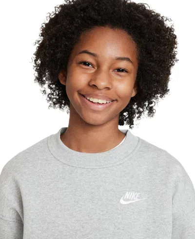 Nike Club Big Kid Girls Crew Neck Fleece Long Sleeve Sweatshirt In Gray