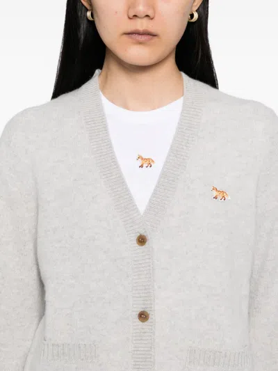 Maison Kitsuné Maison Kitsune' Baby Fox Wool Cardigan In Gray