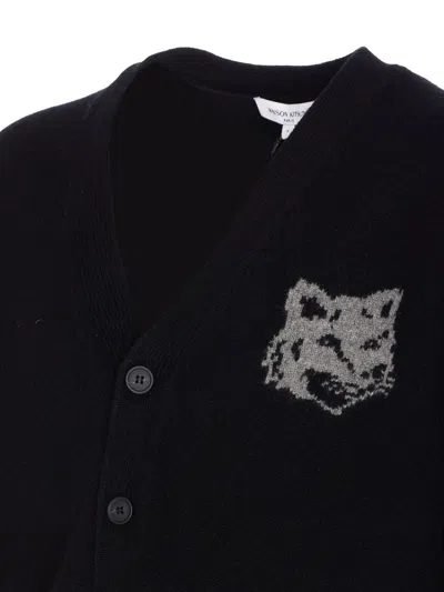 Maison Kitsuné Black Fox Head Cardigan With Buttons Closure In Black