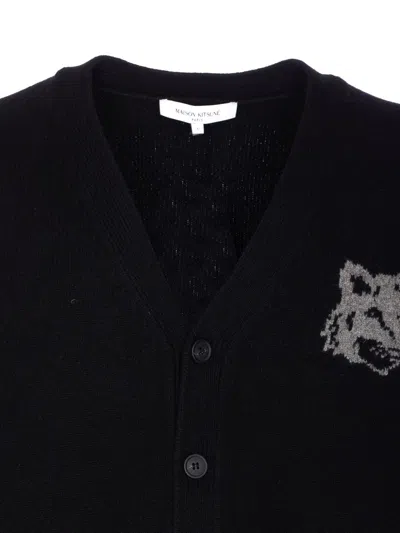 Maison Kitsuné Black Fox Head Cardigan With Buttons Closure In Black