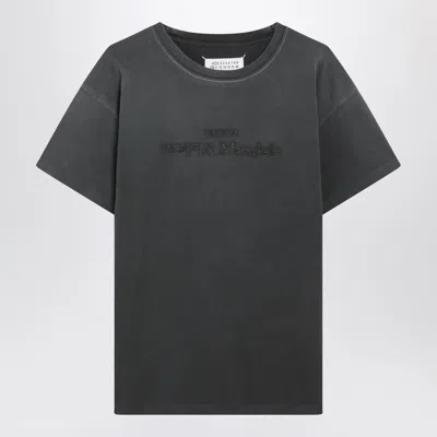 Maison Margiela Black Washed-out Cotton T-shirt With Reverse Logo In Green
